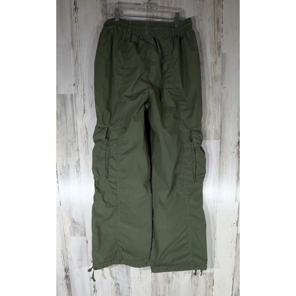 Aerie Cargo Pants Small Olive Green Parachute Wide Leg Cotton Pullon Drawstring - Picture 3 of 11